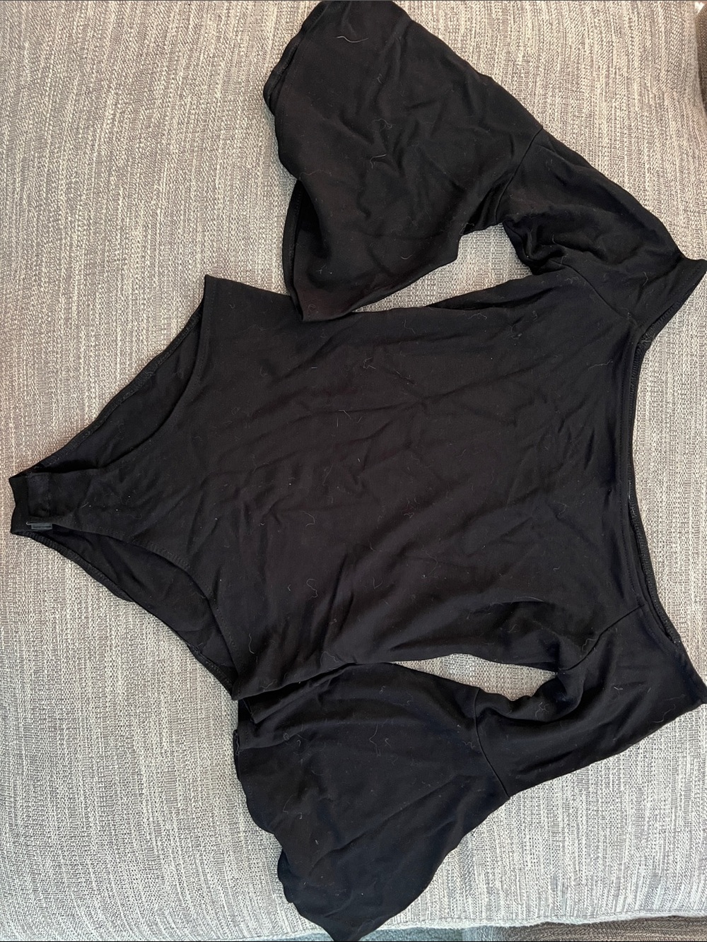 Design Lab Lord & Taylor Black Off-Shoulder Bell Sleeve Bodysuit